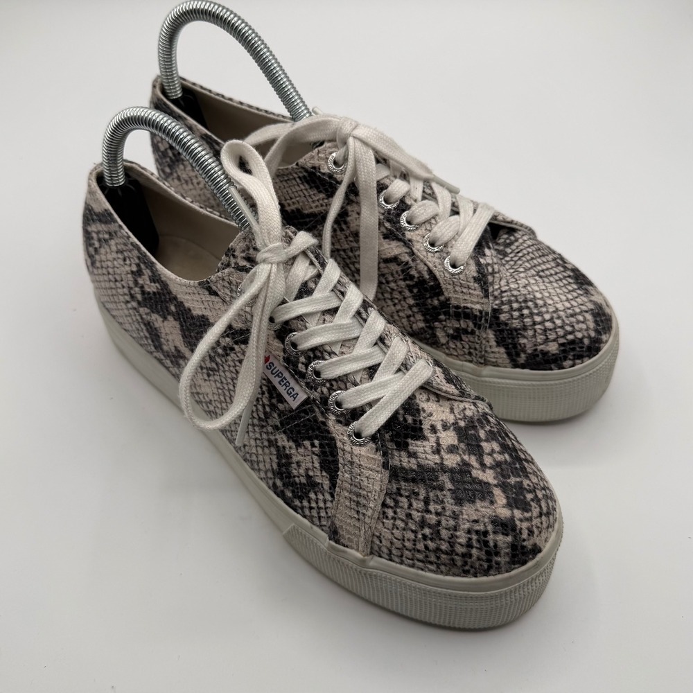Superga 2790 Linea Snakeskin Platform Sneakers Womens 8.5 Grey Black S00GB00